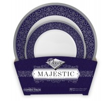 Majestic - 32stck Elegante Blau/Silber Teller Set 