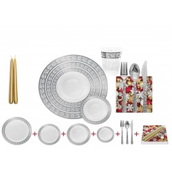 Premium - Elegante Weiß/Silber Weihnachten Geschirrset für 10