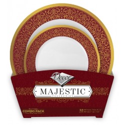 Majestic - 32stck Elegante Weinrot/Gold Teller Set 