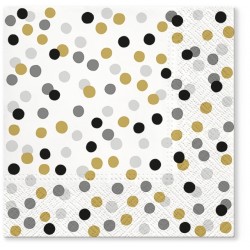 20 Servietten Dots Confetti Gold - 33x33cm 3-lagig