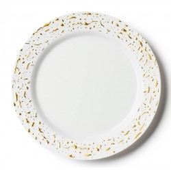 Pebbled - 10 Premium Plastik Weiß/Gold Abendessen Teller 23cm