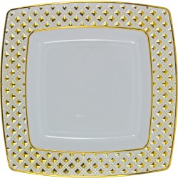 Diamond - 10 Elegante Weiß/Gold Viereckiger Abendessen Teller 20cm