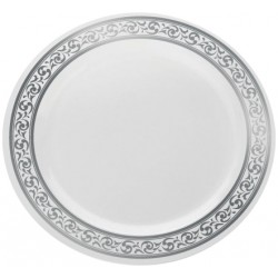 Premium - 10 Elegante Weiß/Silber Abendessen Teller 23cm