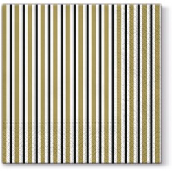 20 Servietten Lots of Stripes Gold/Schwarz - 33x33cm 3-lagig