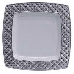 Diamond - 10 Elegante Weiß/Silber Viereckiger Abendessen Teller 24cm