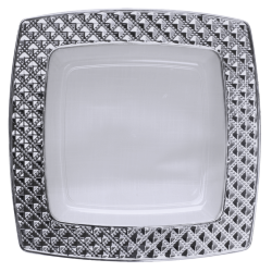 Diamond - 10 Elegante Transparent/Silber Viereckiger Abendessen Teller 24cm